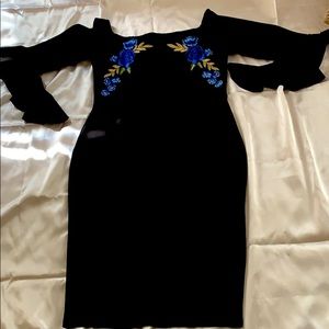 Strapless Black Floral Dress